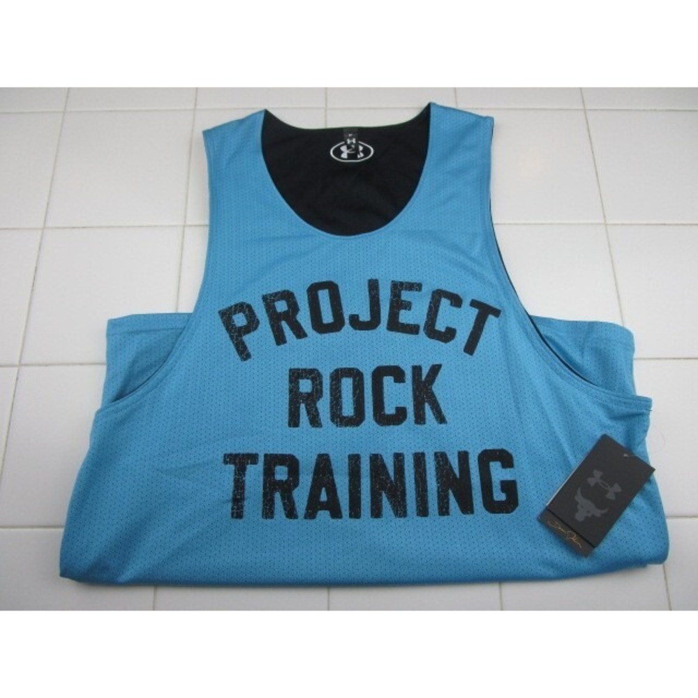 Under Armour Project Rock Training Reversible Mesh Jersey Blue Black Mens Medium